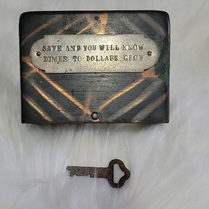 Vintage Metal Money Box with Key